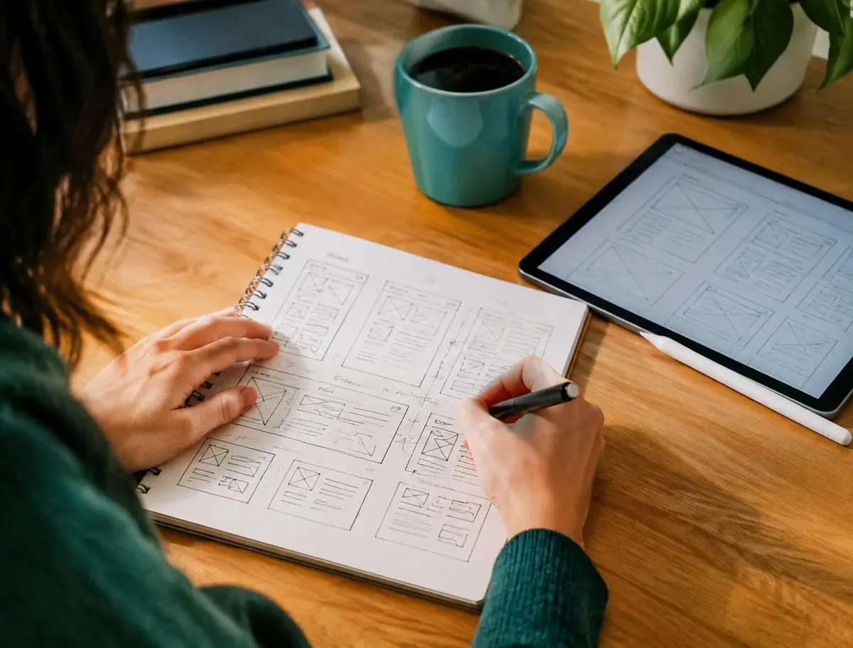 Designer sketching website wireframes